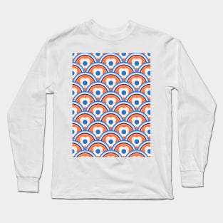 Apricot Crush, Blue Retro Waves and Flowers Long Sleeve T-Shirt